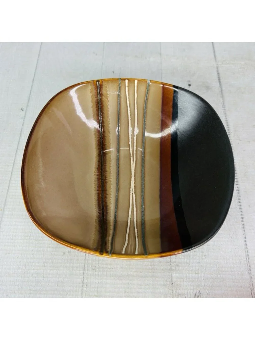 Home Trends BAZAAR BROWN Square Strips Stoneware 6 7/8